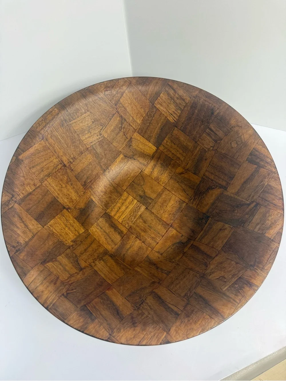Weavewood Inc. Minneapolis Brown Parquet Wooden 14” Vintage Serving Bowl